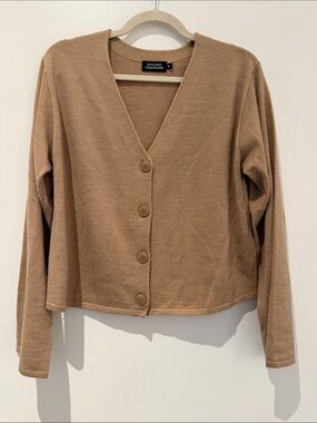 MONOPRIX Women's Camel Button-Front V-Neck Cardigan